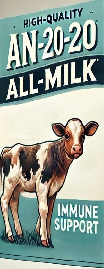 calf with words AN 20-20 all-milk immune support