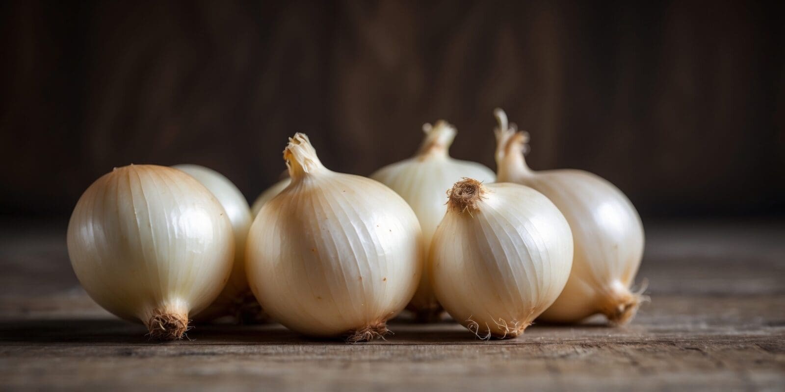 AI Generated. Four sweet white onions arranged on rustic wood