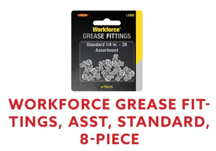 Workforce Grease Fittings, Assortment, Standard, 8-Piece..