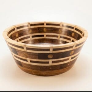 Walnut and Maple Segmented Weave Bowl with Inlay Accents