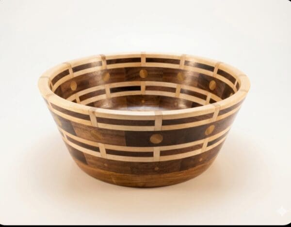 Walnut and Maple Segmented Weave Bowl with Inlay Accents