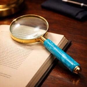 ​Elegant Gold-Tone & Marbled Azure Desk Magnifying Glass