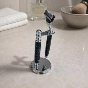 Premium Marbled Razor and Chrome Stand Set